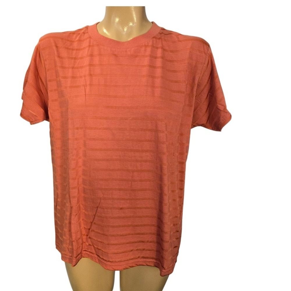 Flatiron Workshop Women Coral‎ Stripe T Shirt Large Lightweight  Cotton Blend